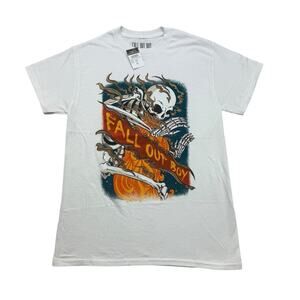 Fall Out Boy Shirt Mens Small S White Skeleton Short Sleeve Music Band NWT
